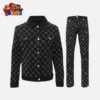 Men's Black-Gold Full Crystal Jeans Set