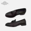 Brown Leather Woven Tassel Loafers